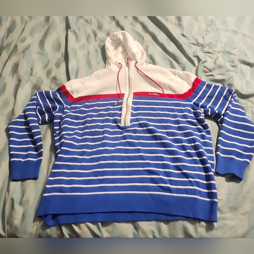 Ralph Lauren LRL LAUREN ACTIVE Red White Blue Half‎ Zip Hoodie Women’s Size 1X